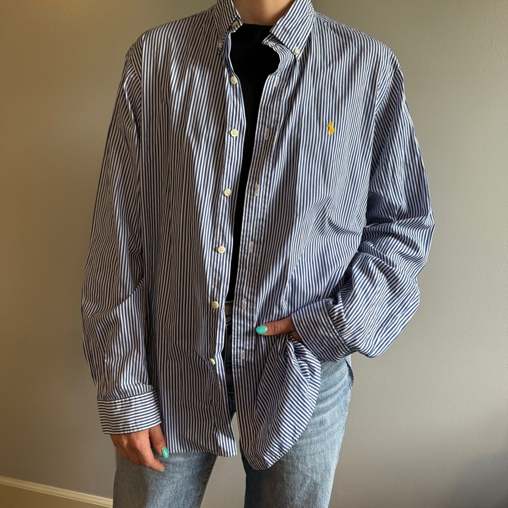 Ralph Lauren Blue Striped Button Down Shirt